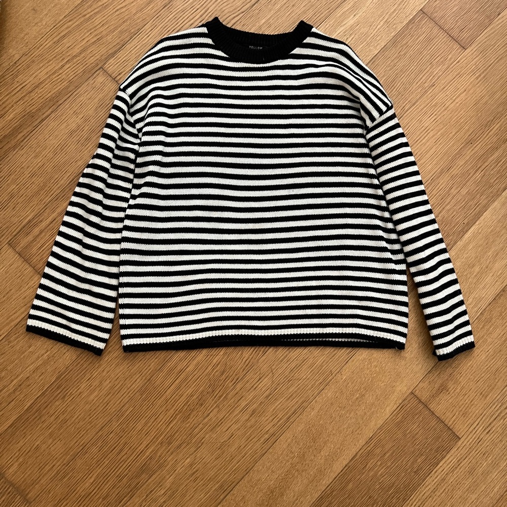 Long Sleeve Stripped Knit Top One Size from Korea